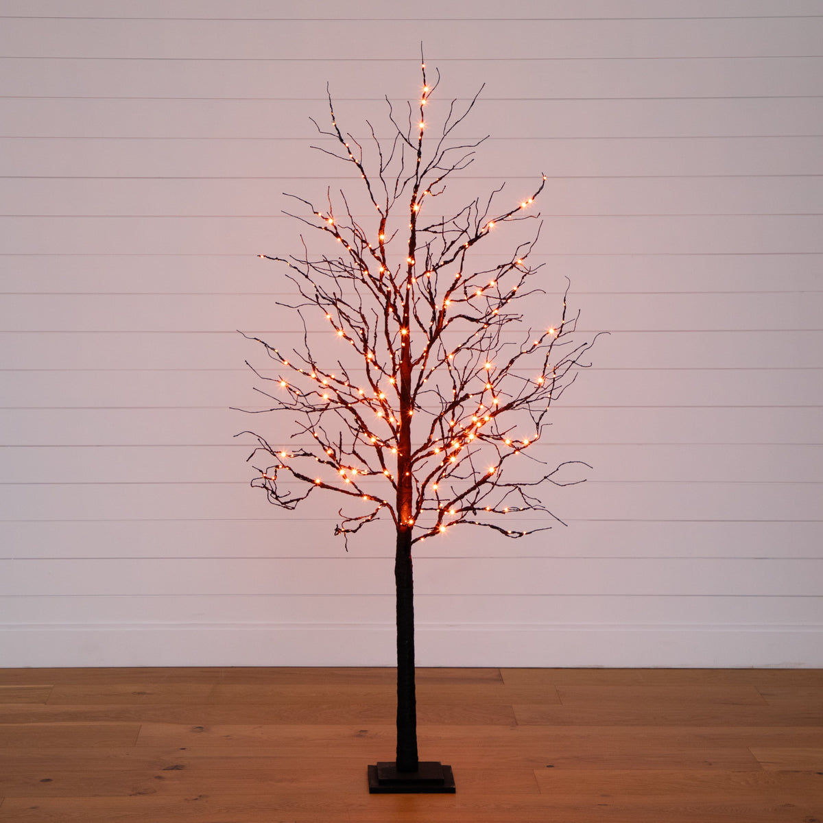 6’ Pre-Lit Halloween Deluxe Black Twig Artificial Tree with 156 Orange & Purple LED Lights