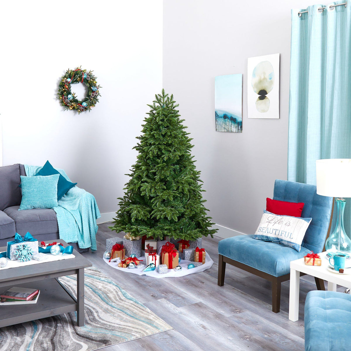 6’ Wyoming Fir Artificial Christmas Tree with 350 Clear LED Lights and 844 Bendable Branches