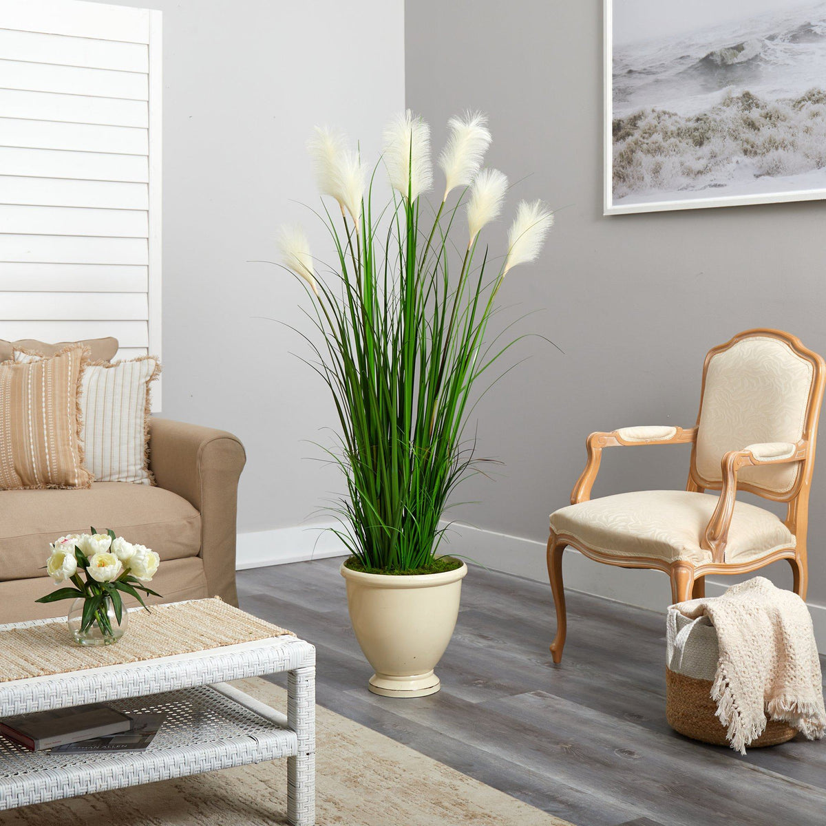 64” Wheat Plum Grass Artificial Plant in Urn Planter