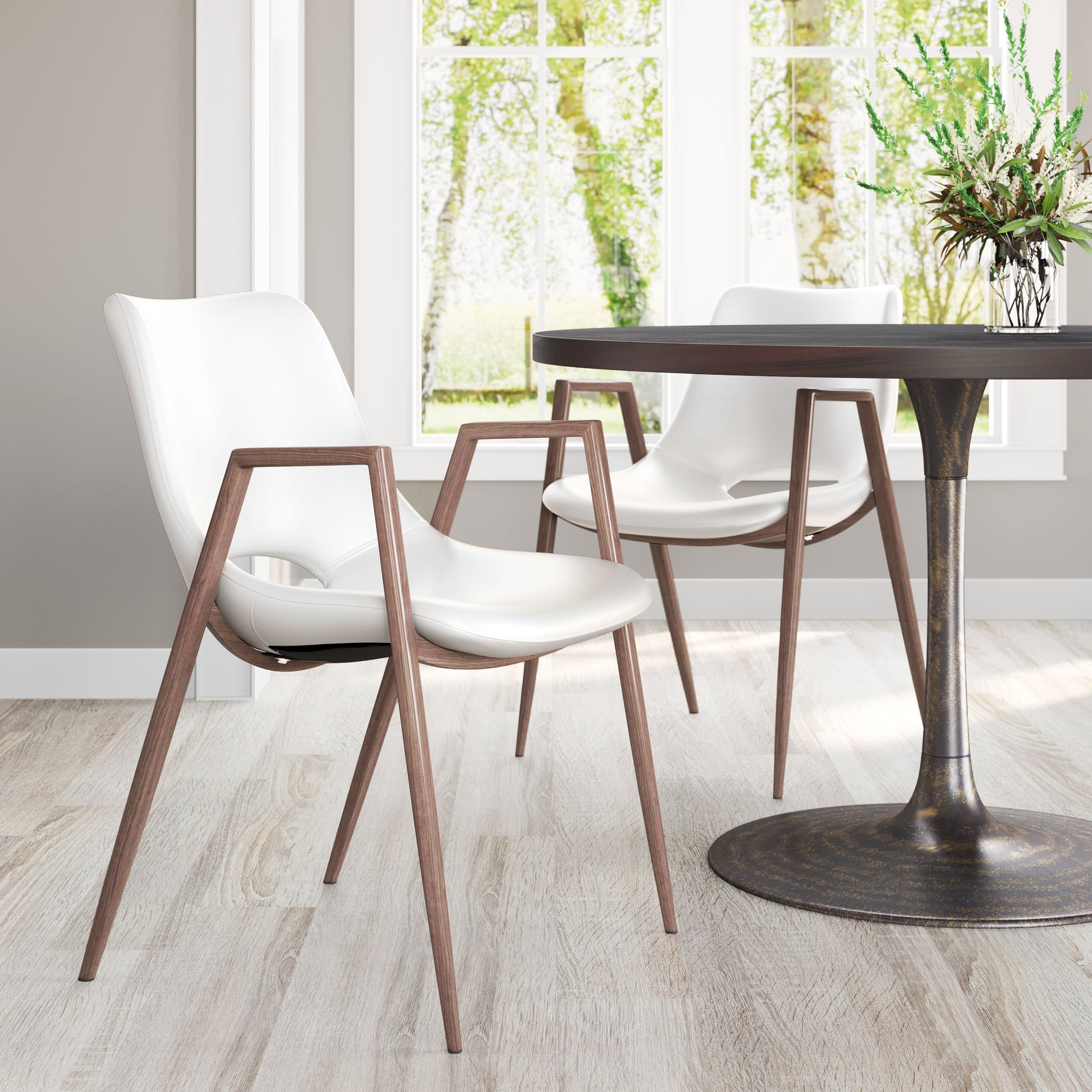 Desi White & Walnut Dining Chair (Set of 2)