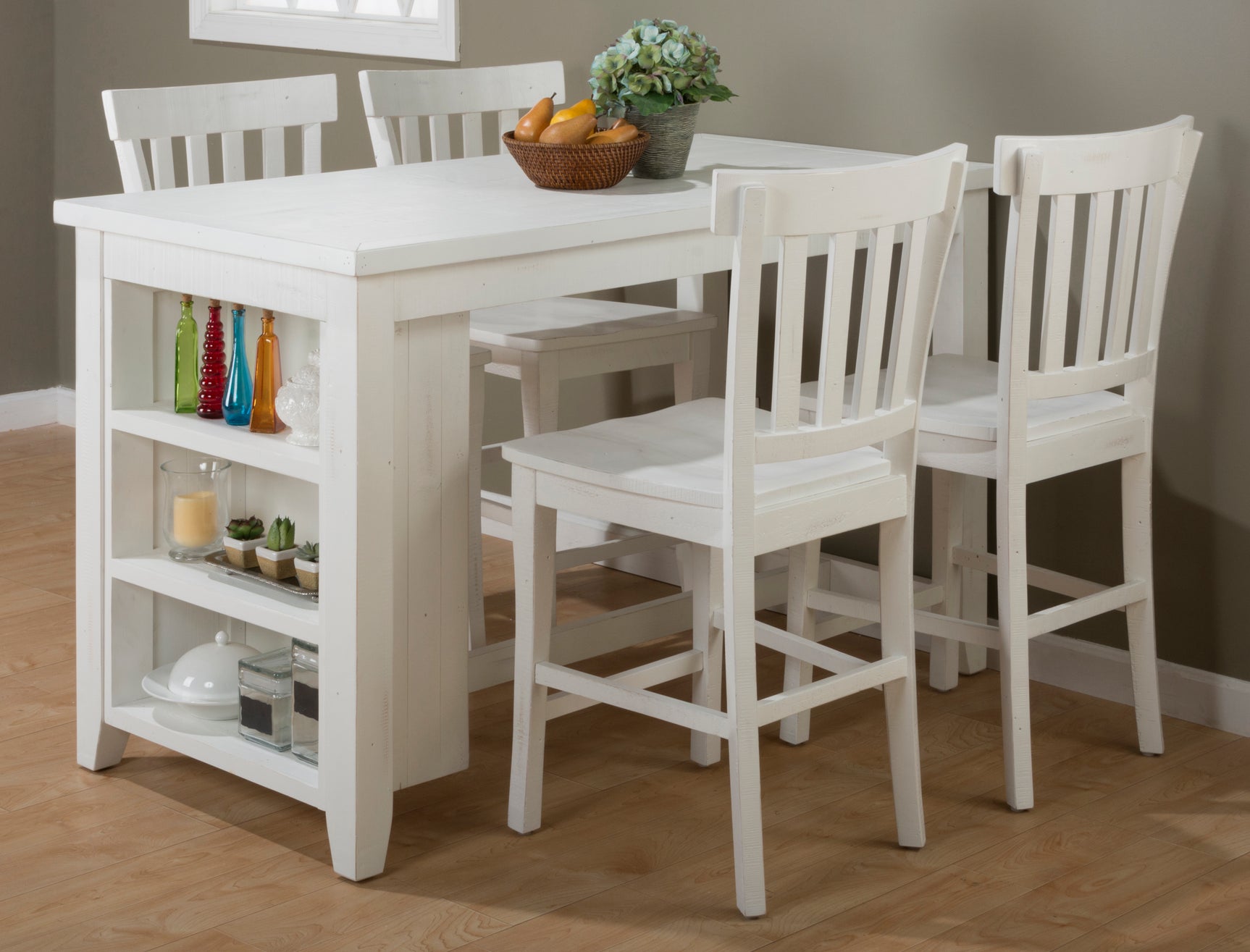 Madaket Madaket White Counter Dining Table w/ 4 Slatback Stools