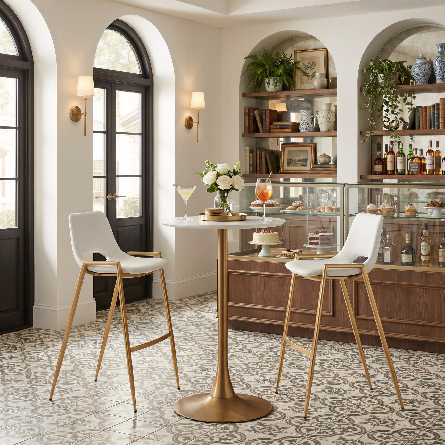 Desi White & Gold Barstool (Set of 2)
