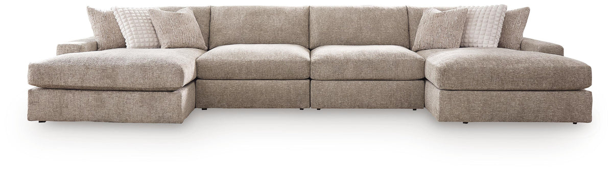 Nexora-Court Burlap 4-Piece Double Chaise Sectional