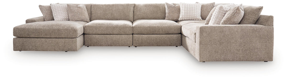 Nexora-Court Burlap 5-Piece Sectional with Left-Facing Chaise