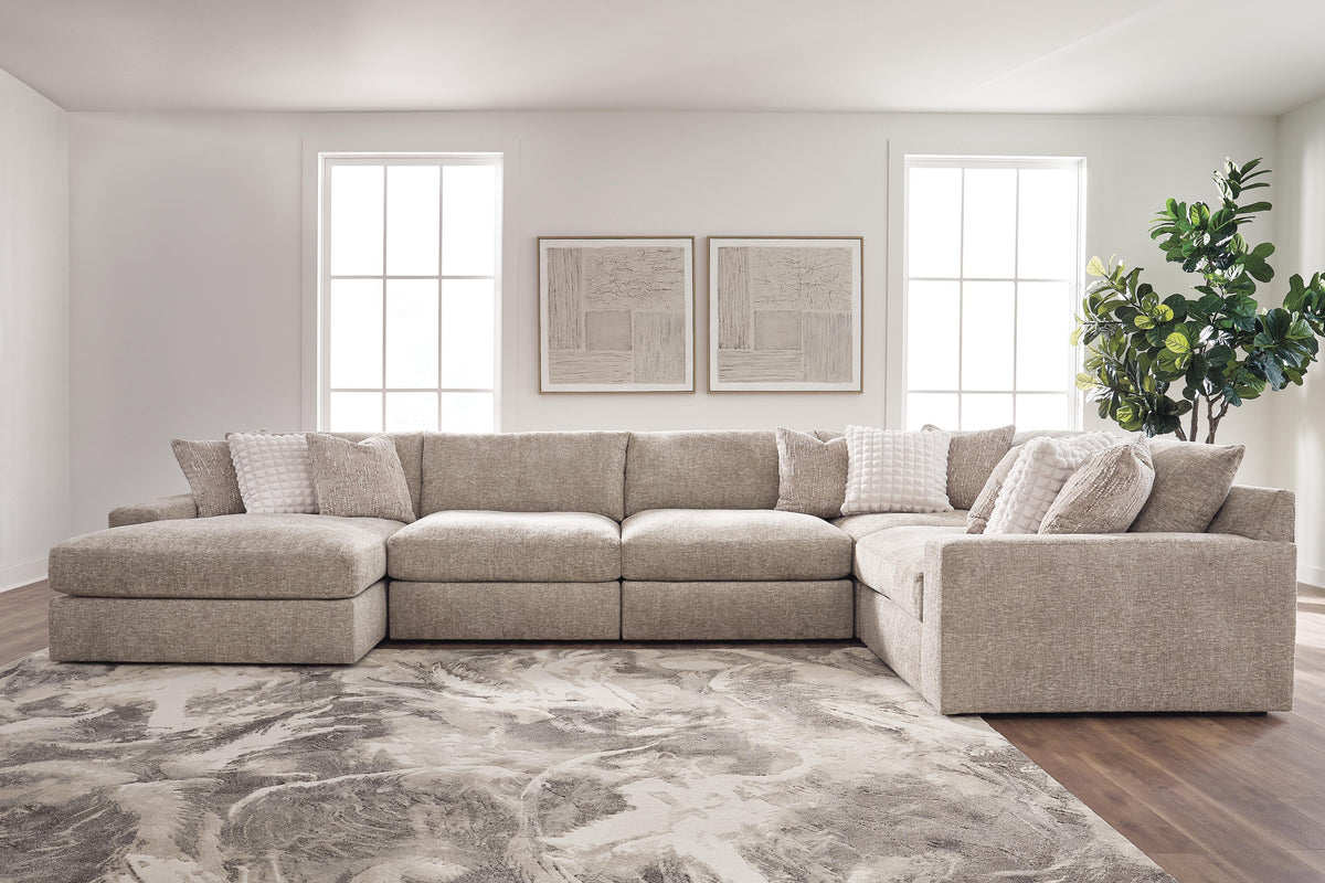 Nexora-Court Burlap 5-Piece Sectional with Left-Facing Chaise