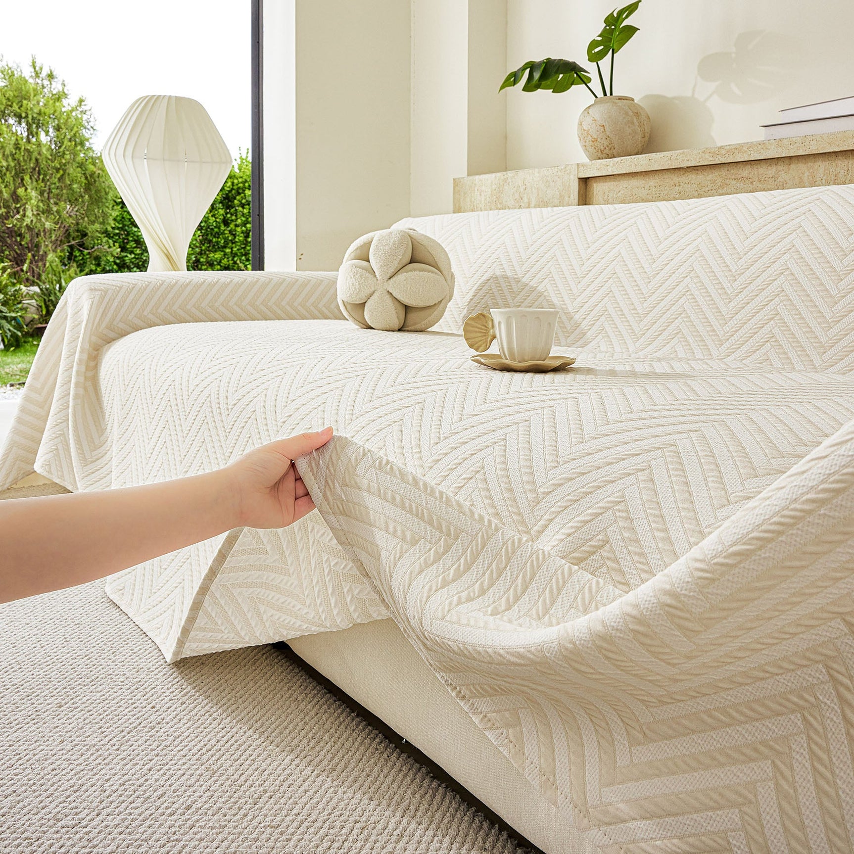 Three Layer Woven Soft Breathable Sofa Cover Blanket, Textured Chevron Couch Cover