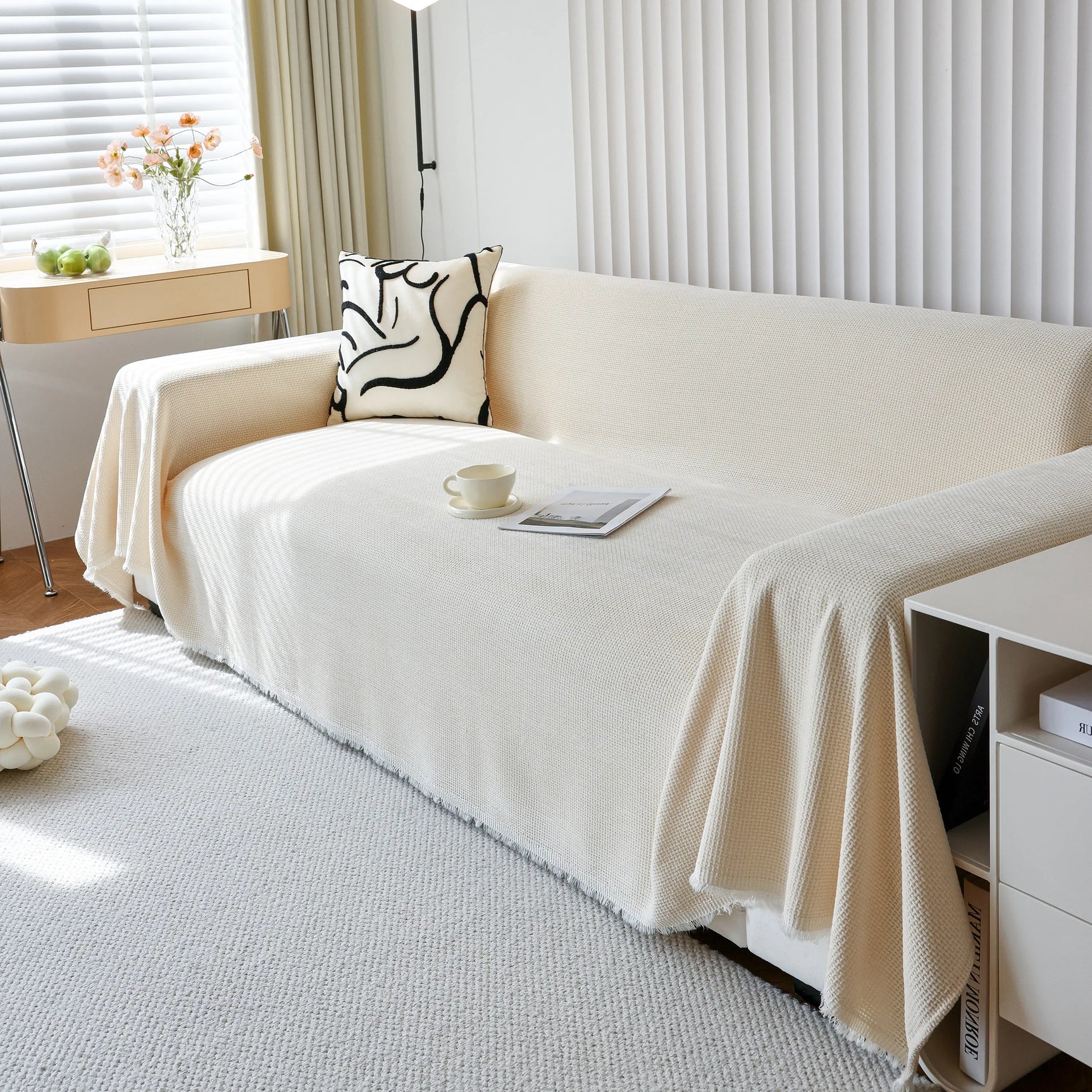 Chenille Thickened Solid Couch Blanket Throws, Reversible Couch Covers for Sectional Couches