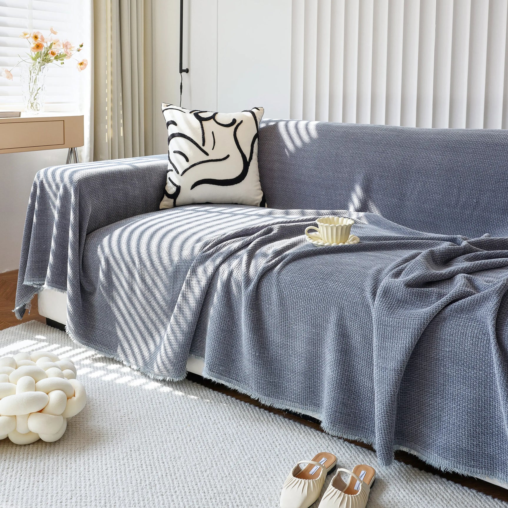 Chenille Thickened Solid Couch Blanket Throws, Reversible Couch Covers for Sectional Couches
