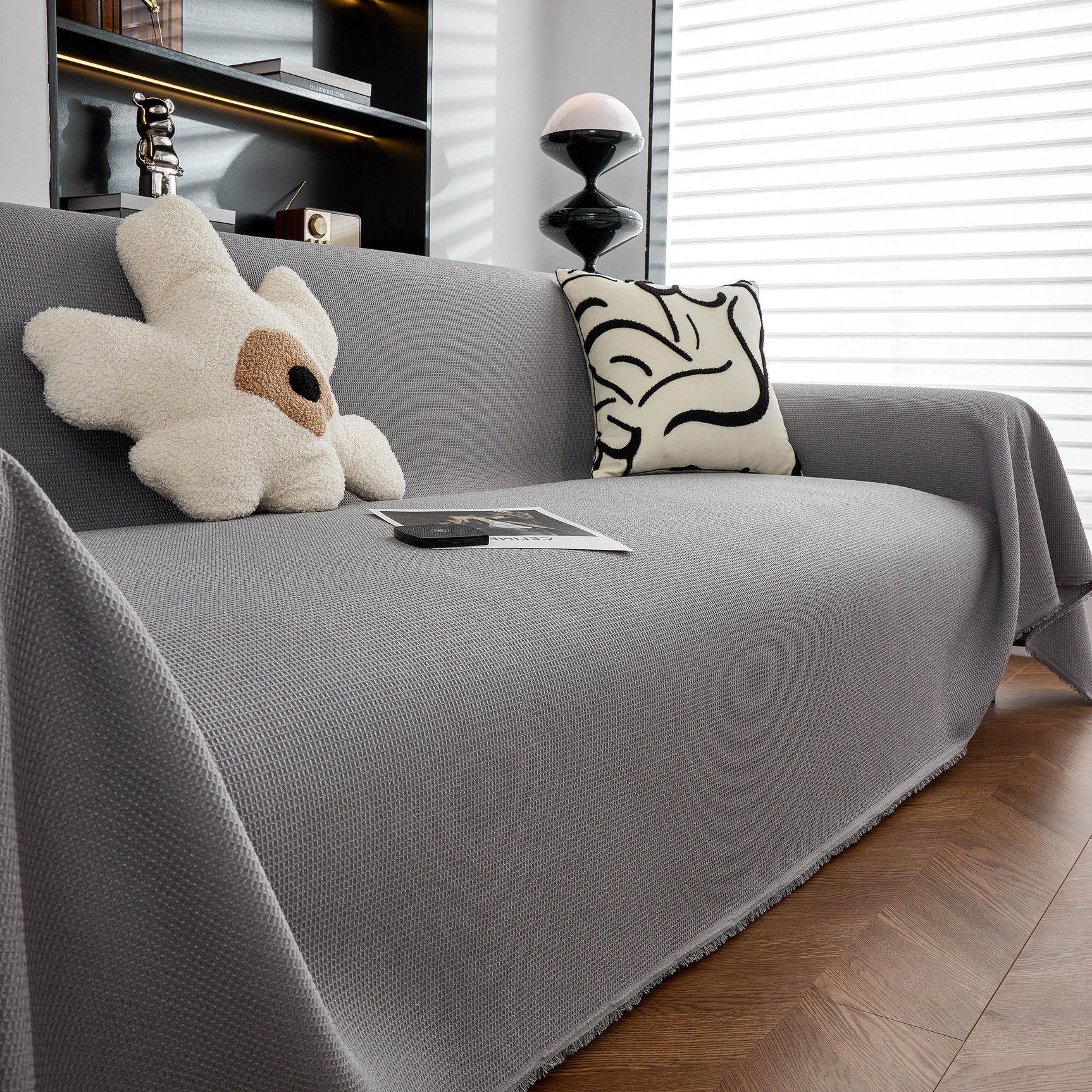 Waterproof Waffle Lattice Sofa Throw, Sofa Towel Cover for Couches, Simple Sofa Cover Blanket