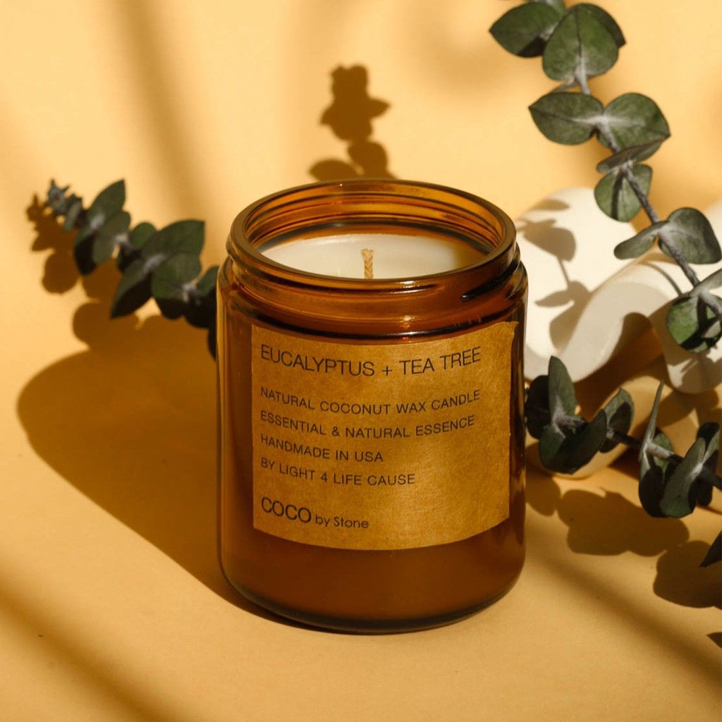 7.2oz Eucalyptus + Tea Tree Natural Coconut Apricot Wax Candle - Ornate Home
