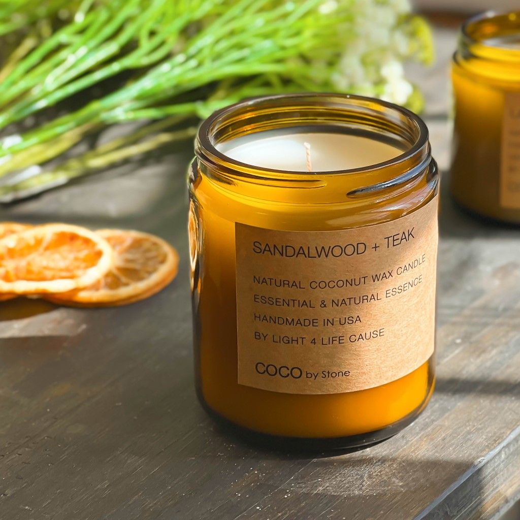 7.2oz Sandalwood + Teak Natural Coconut Apricot Wax Candle - Ornate Home