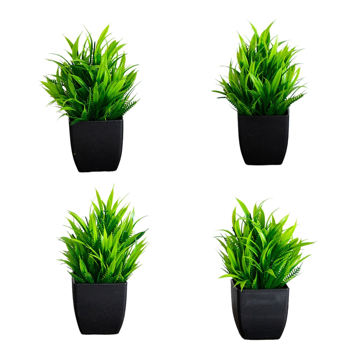 7” Artificial Grass Plant in Black Square Pot - Set of 4