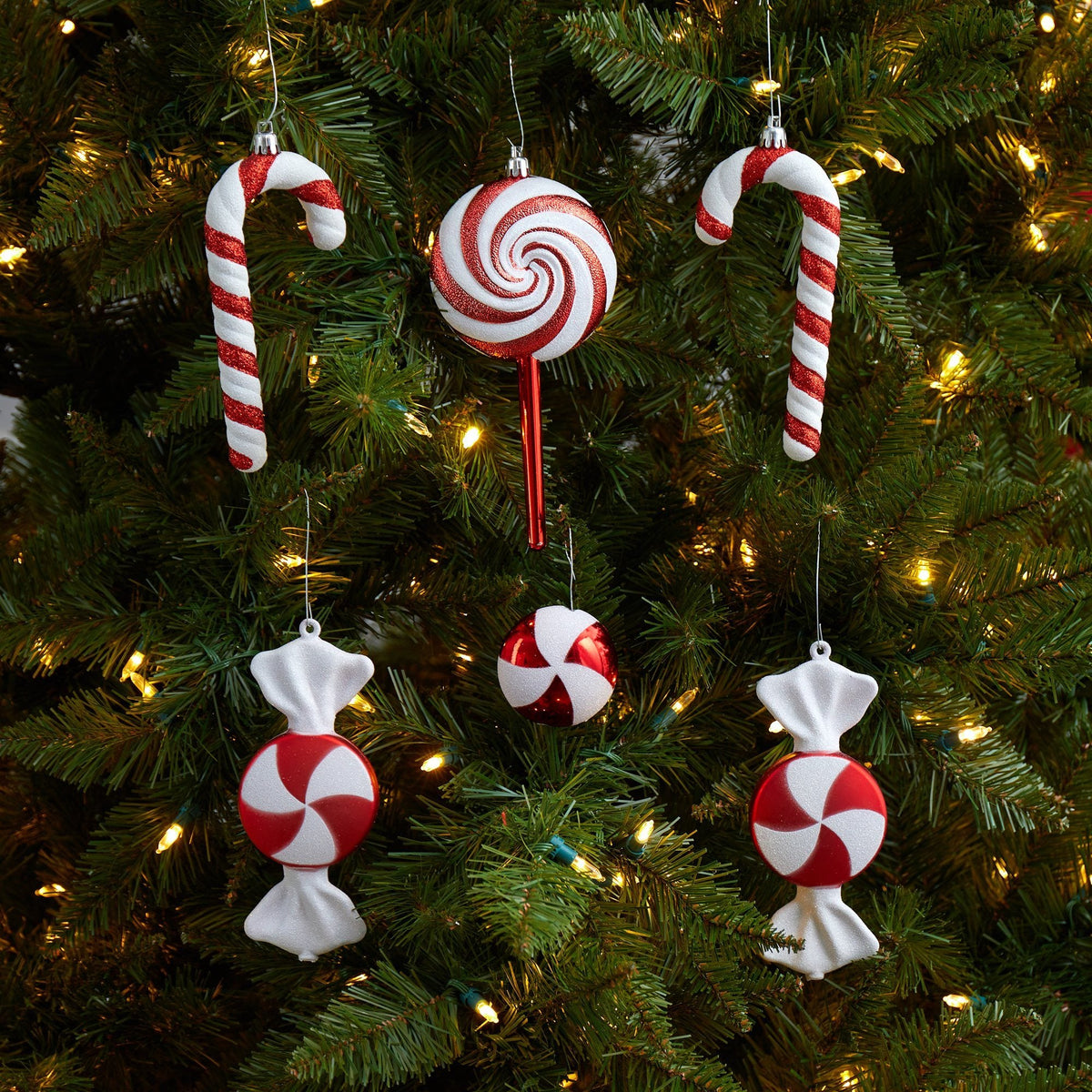 7” Assorted Candy Cane Holiday Christmas Deluxe Shatterproof Ornament Set of 6