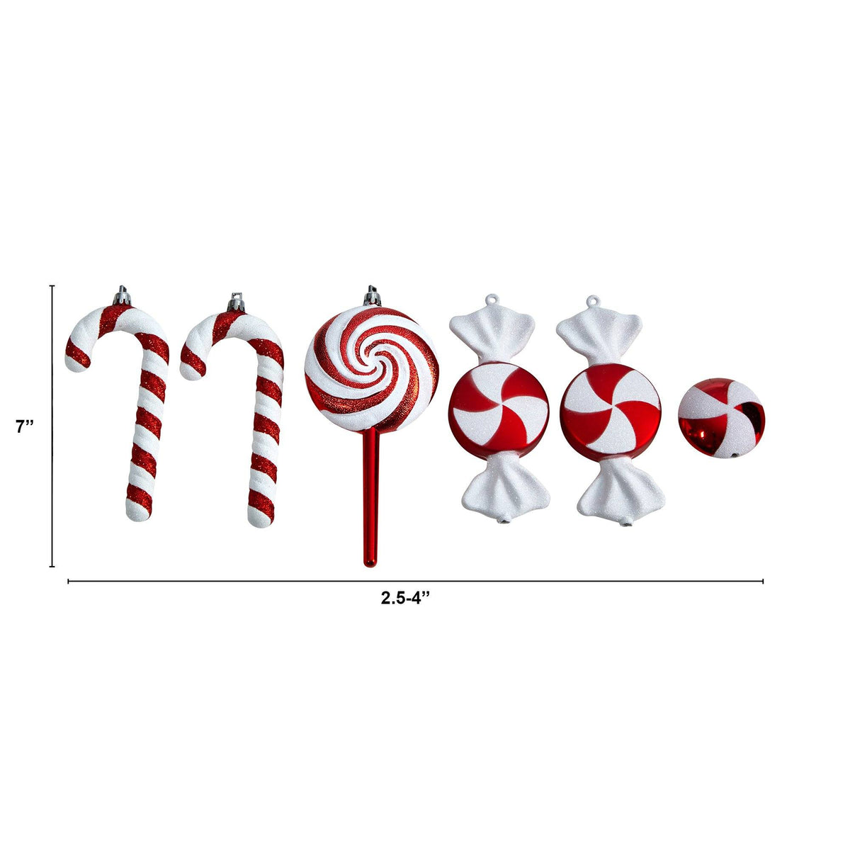 7” Assorted Candy Cane Holiday Christmas Deluxe Shatterproof Ornament Set of 6