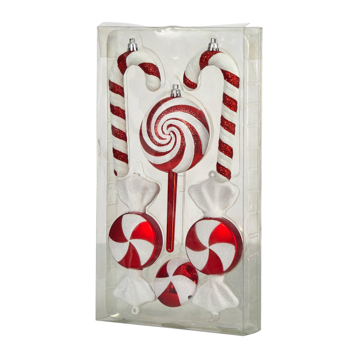 7” Assorted Candy Cane Holiday Christmas Deluxe Shatterproof Ornament Set of 6