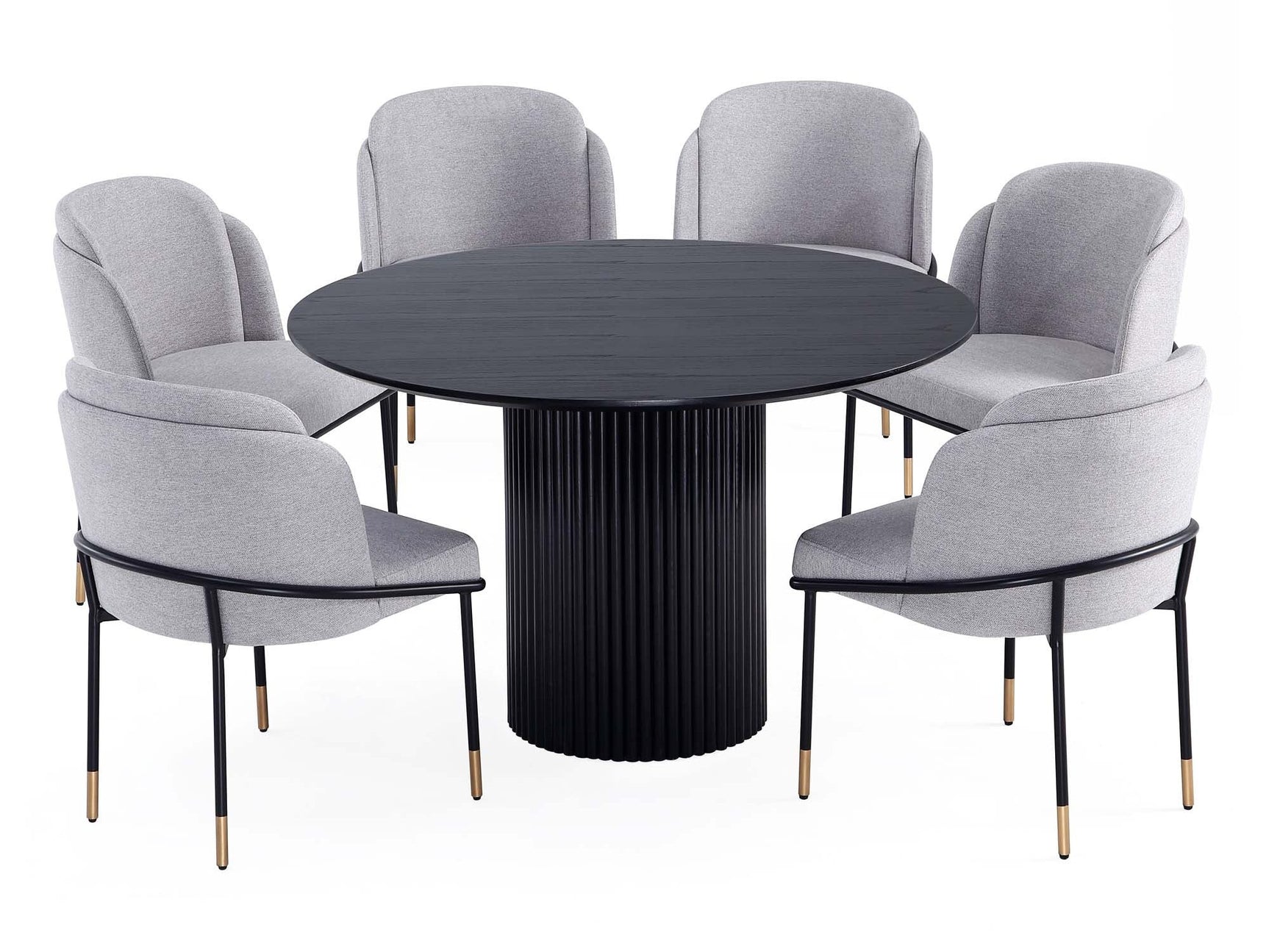 7-Piece Hathaway 59.05 Round Dining Set in Black with 6 Flor Dining Chairs in Grey - Ornate Home