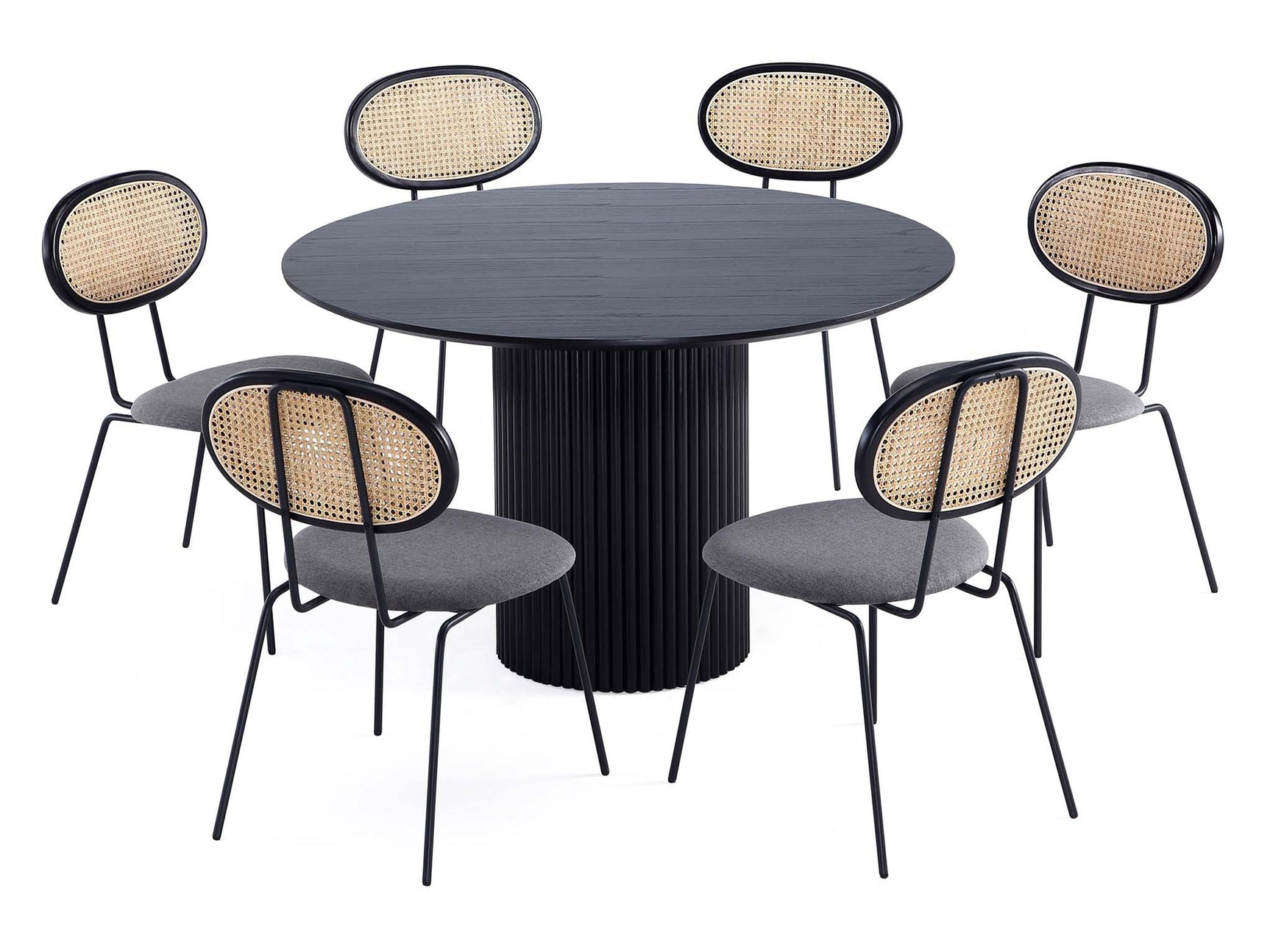 7-Piece Hathaway 59.05 Round Dining Set in Black with 6 Jardin Dining Chairs - Ornate Home