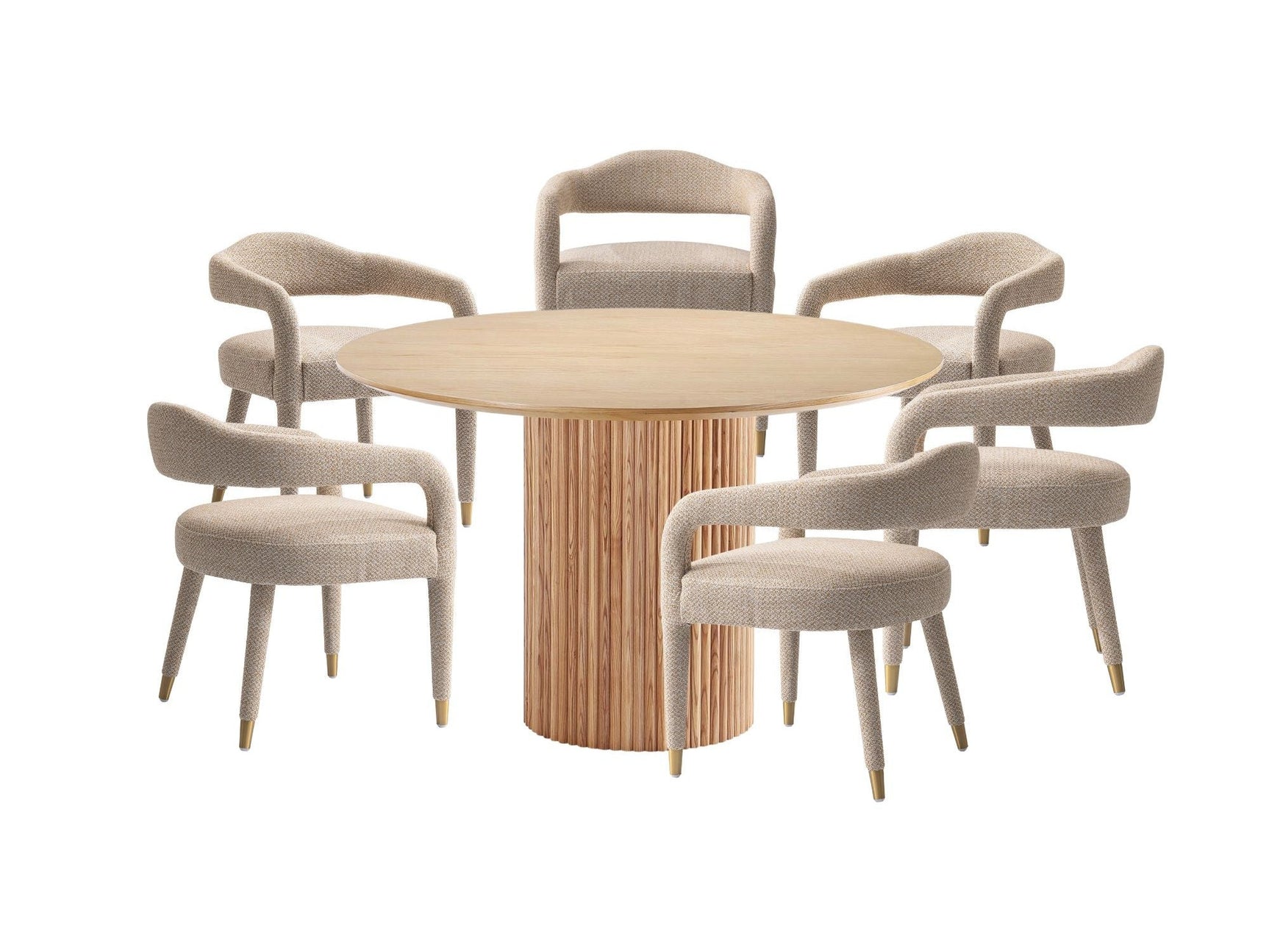 7-Piece Hathaway 59.05 Round Dining Set in Natural with 6 Aspen Dining Chairs in Gold Dust - Ornate Home