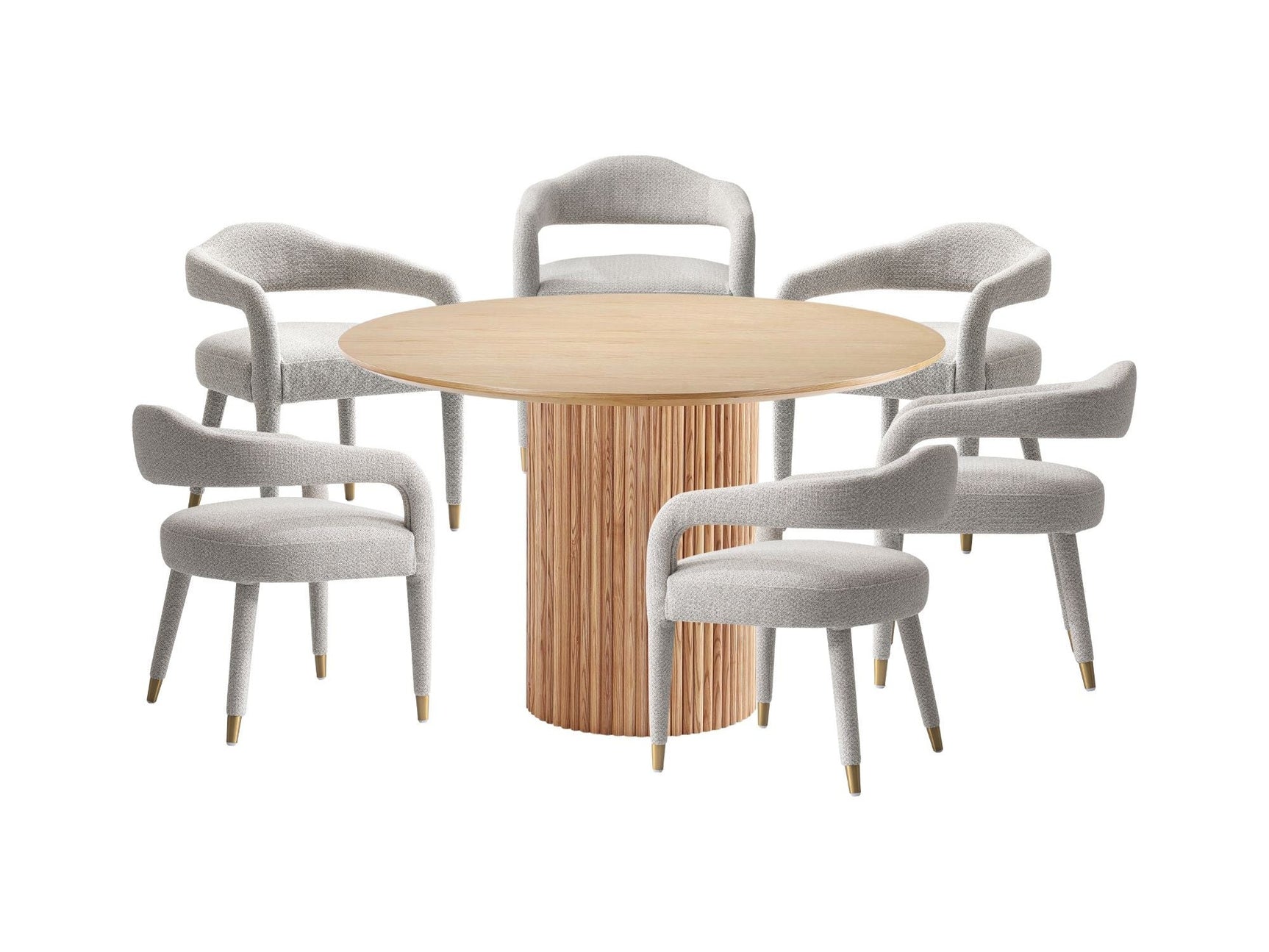 7-Piece Hathaway 59.05 Round Dining Set in Natural with 6 Aspen Dining Chairs in Silver Lining - Ornate Home
