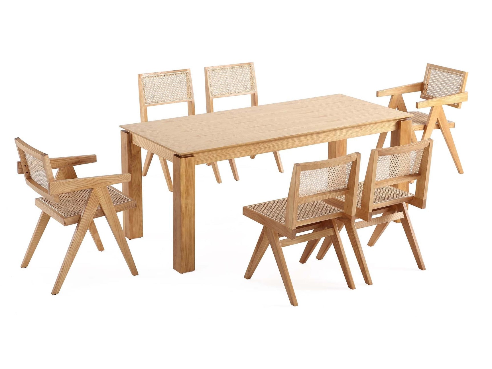 7-Piece Rockaway 70.86 Dining Set in Nature with 6 Hamlet Side and Arm Chairs - Ornate Home