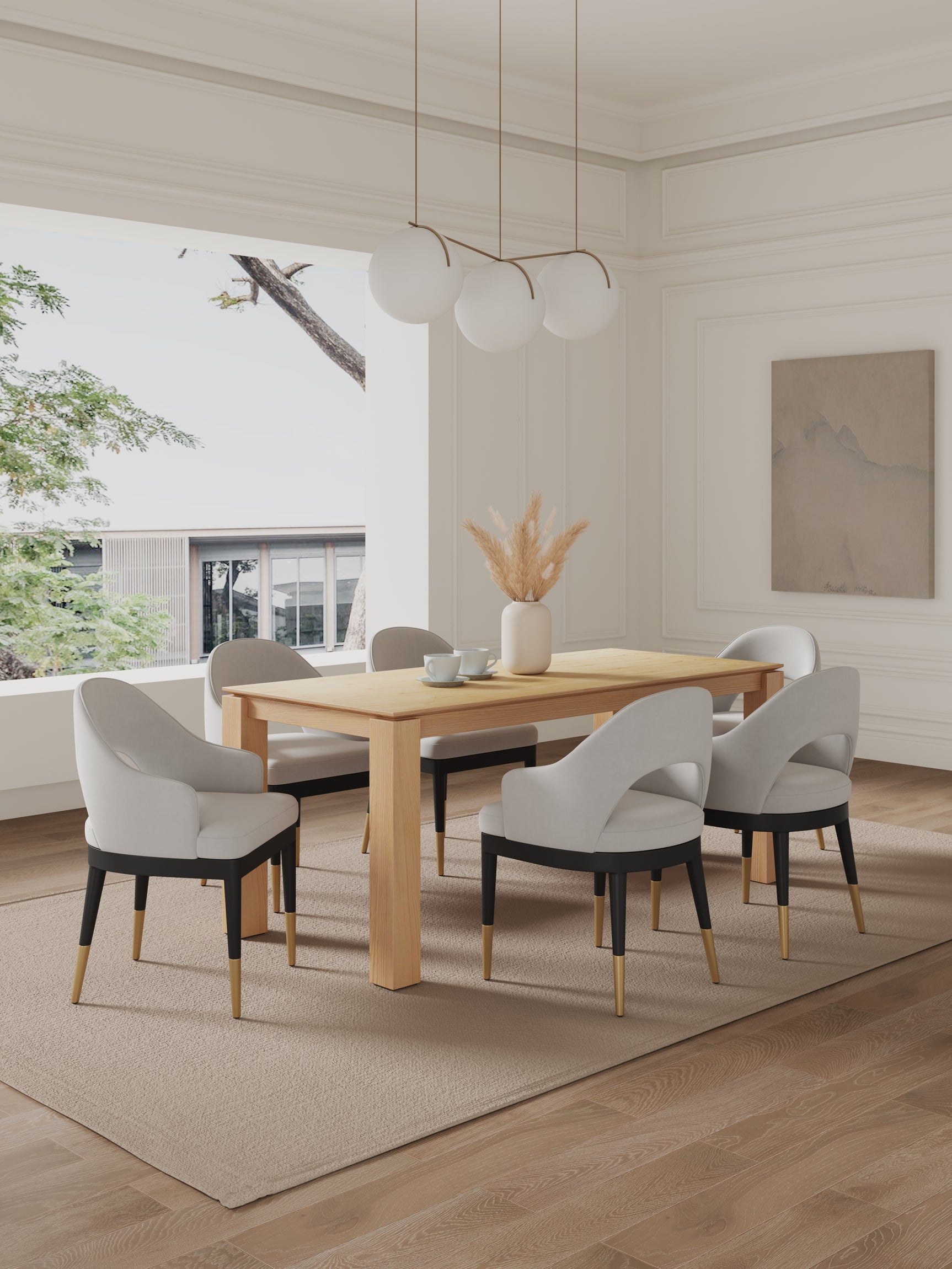 7-Piece Rockaway 70.86 Dining Set with 6 Carrington Chairs in Natural and Light Grey - Ornate Home
