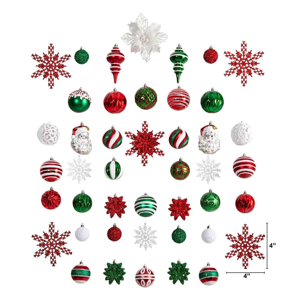 70 Red and Green Shatterproof Christmas Tree Ornament Set with Re-Useable Container