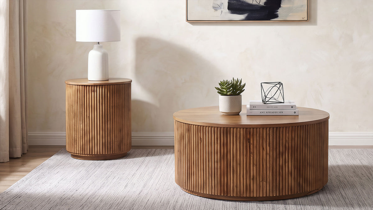 Coffey Light Brown 2-Piece Round Coffee And End Table Set