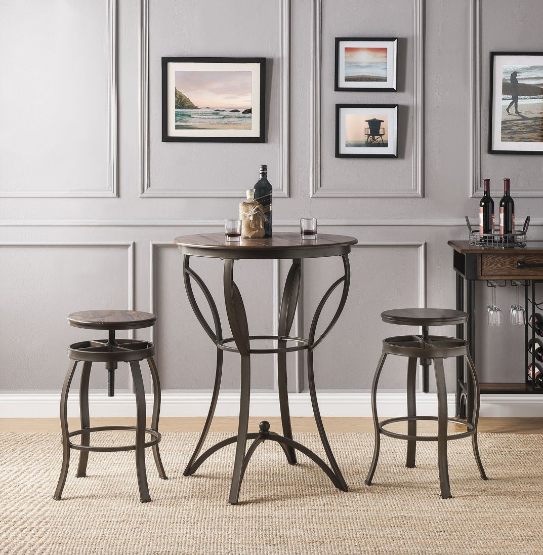 Gavino Walnut/Sandy Black 3-Pc Bar Table Set
