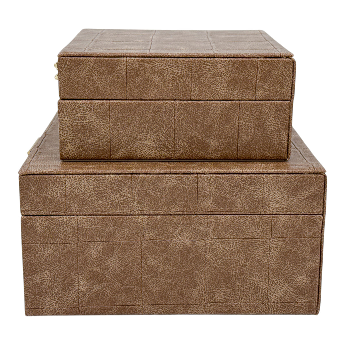 Oceanview Weathered Brown Square Patch Square Boxes (Set of 2)