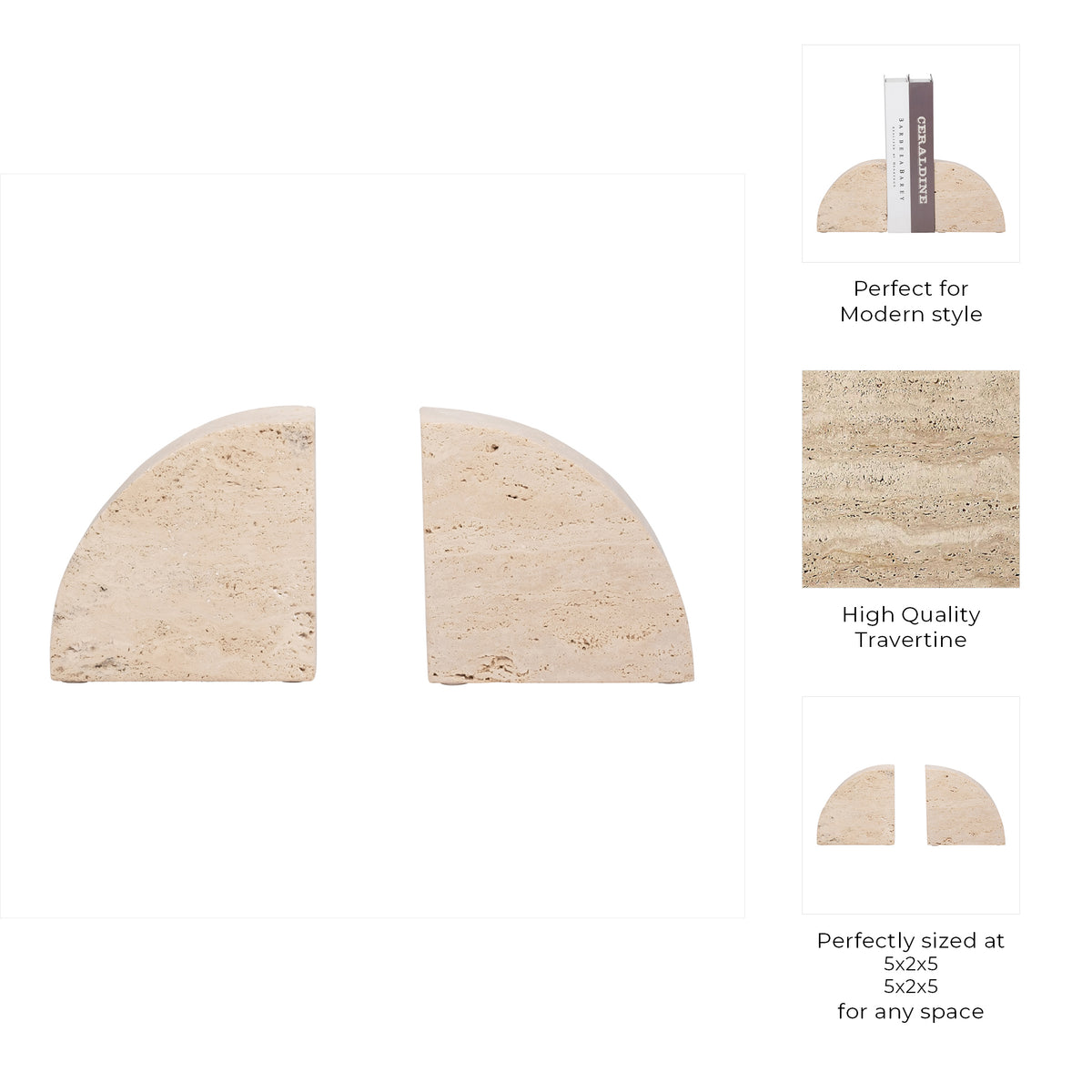Lucca Tan Travertine Half Dome Bookends (Set of 2)