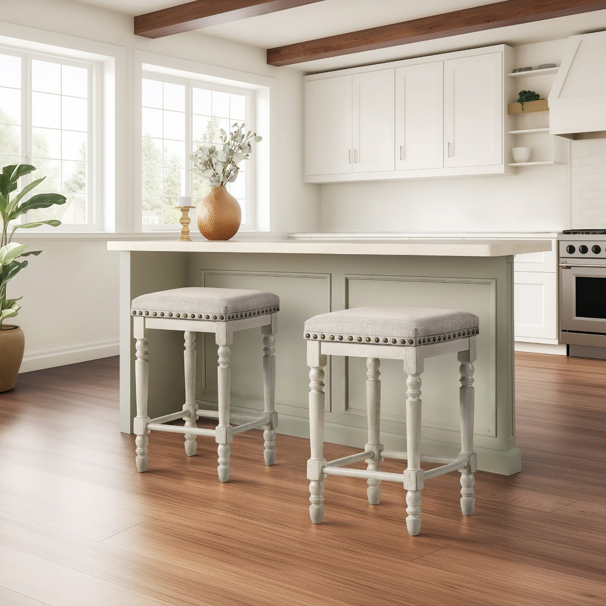 Tasnim Tan/Antique White Counter Height Stool (Set of 2)