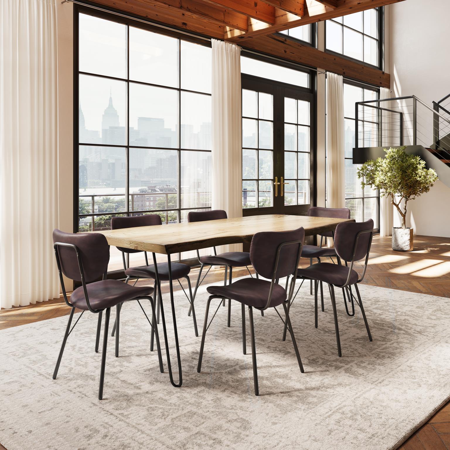 Nature's Edge Natural/Dark Brown 79 Dining Table w/ 4 Owen Chairs