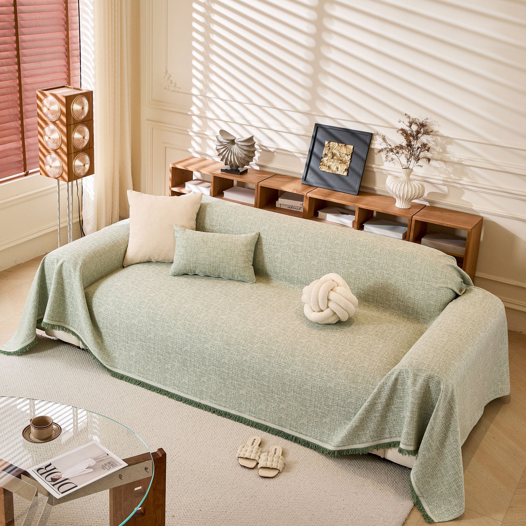 Natural Textured Linen Couch Cover, Breathable & Hypoallergenic Furniture Protector