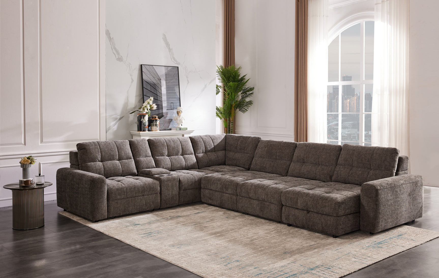 Haven Gunmetal 7-Piece Sleeper Sectional with Sliding Seats and Storage