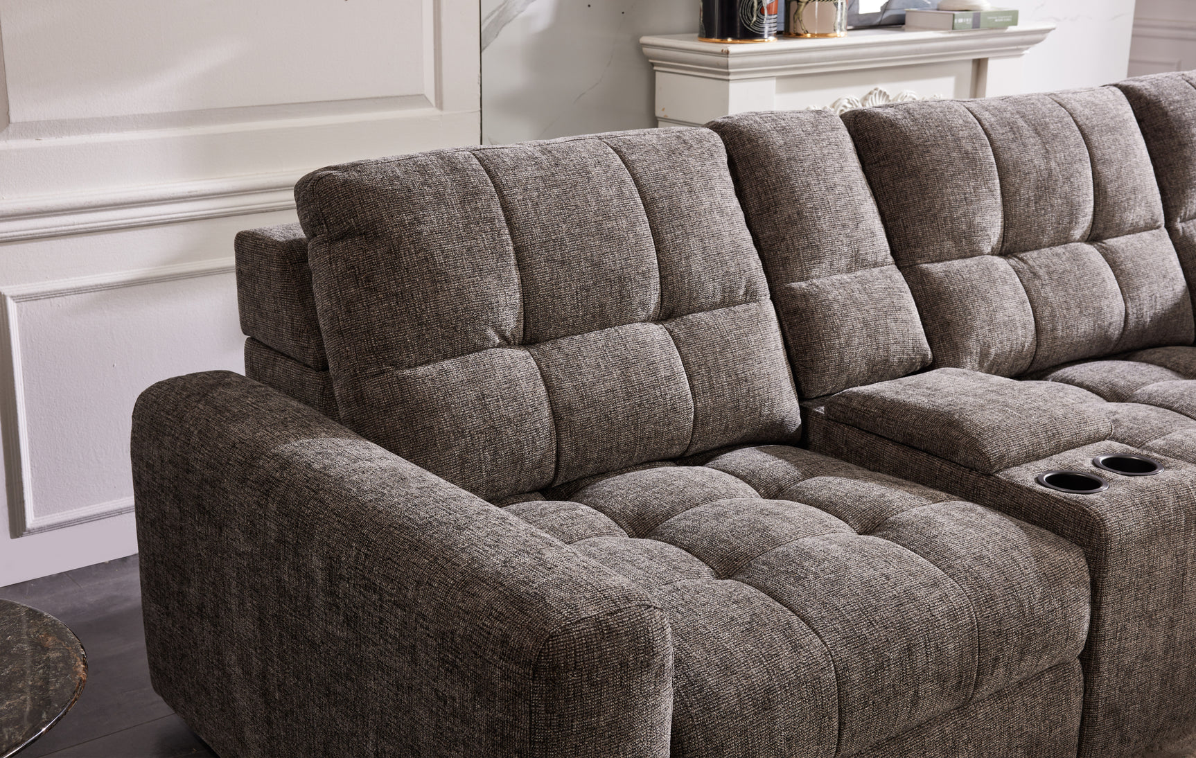 Haven Gunmetal 7-Piece Sleeper Sectional with Sliding Seats and Storage