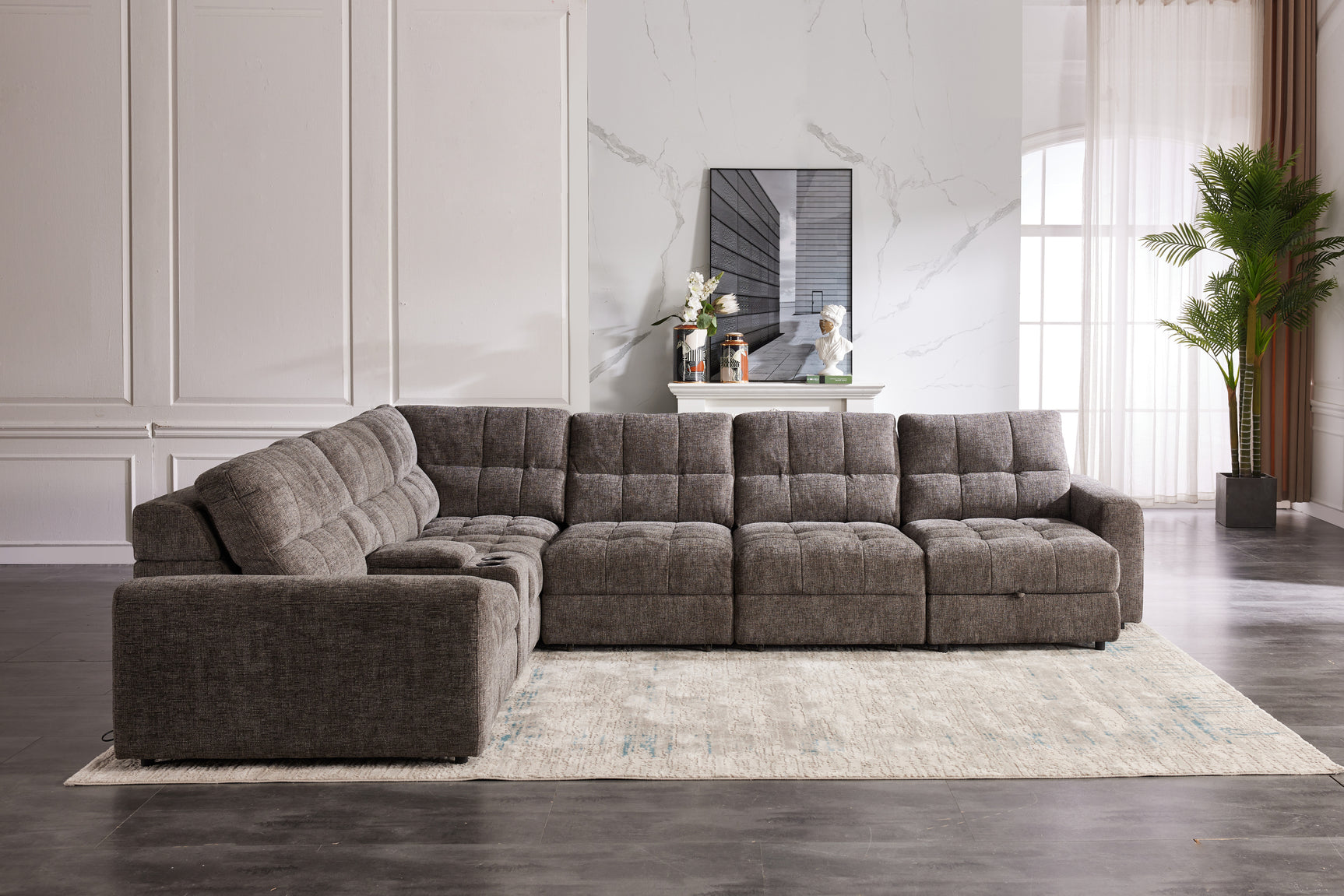 Haven Gunmetal 7-Piece Sleeper Sectional with Sliding Seats and Storage