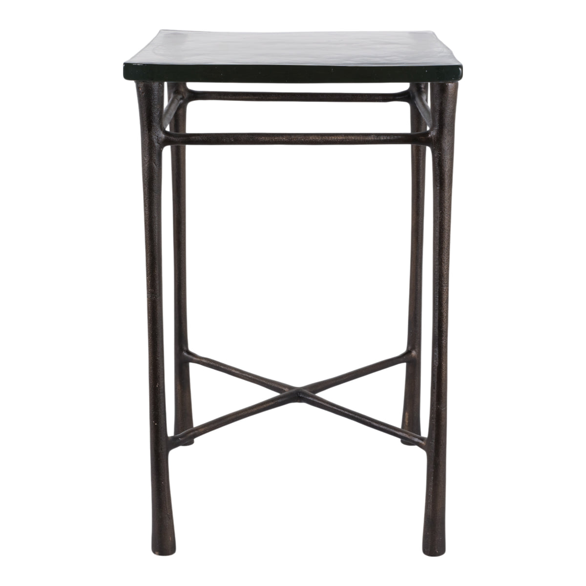 Colma Clear/Antique Brass Thick Glass Top Square Accent Table