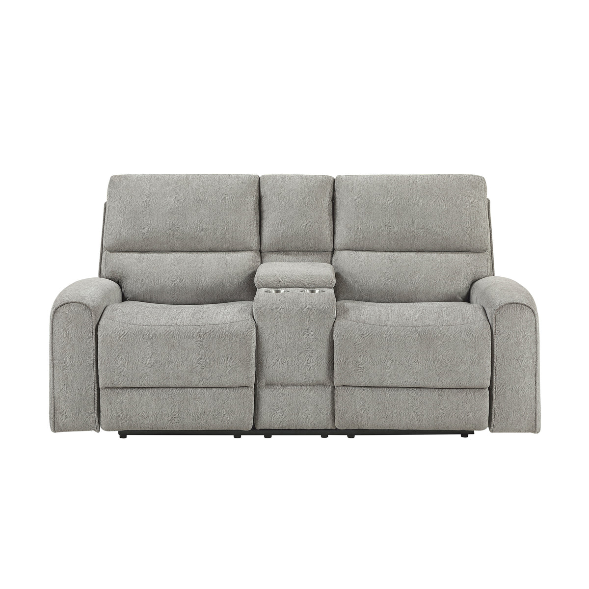 Plume Silver Double Reclining Loveseat With Center Console