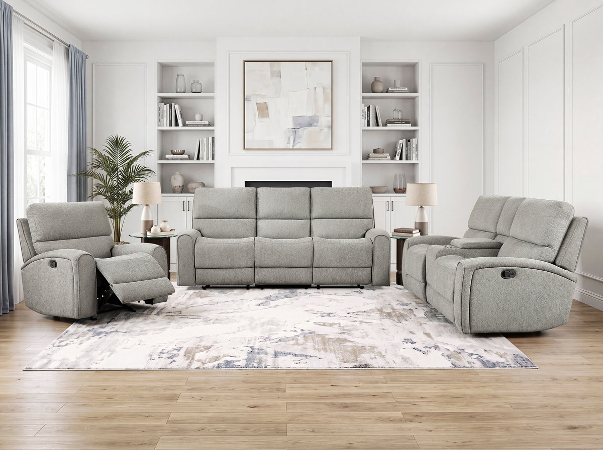 Plume Silver Double Reclining Loveseat With Center Console