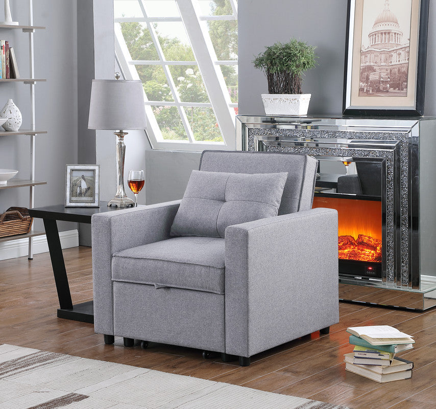 Zoey Light Gray 33.25"W Linen Convertible Sleeper Chair