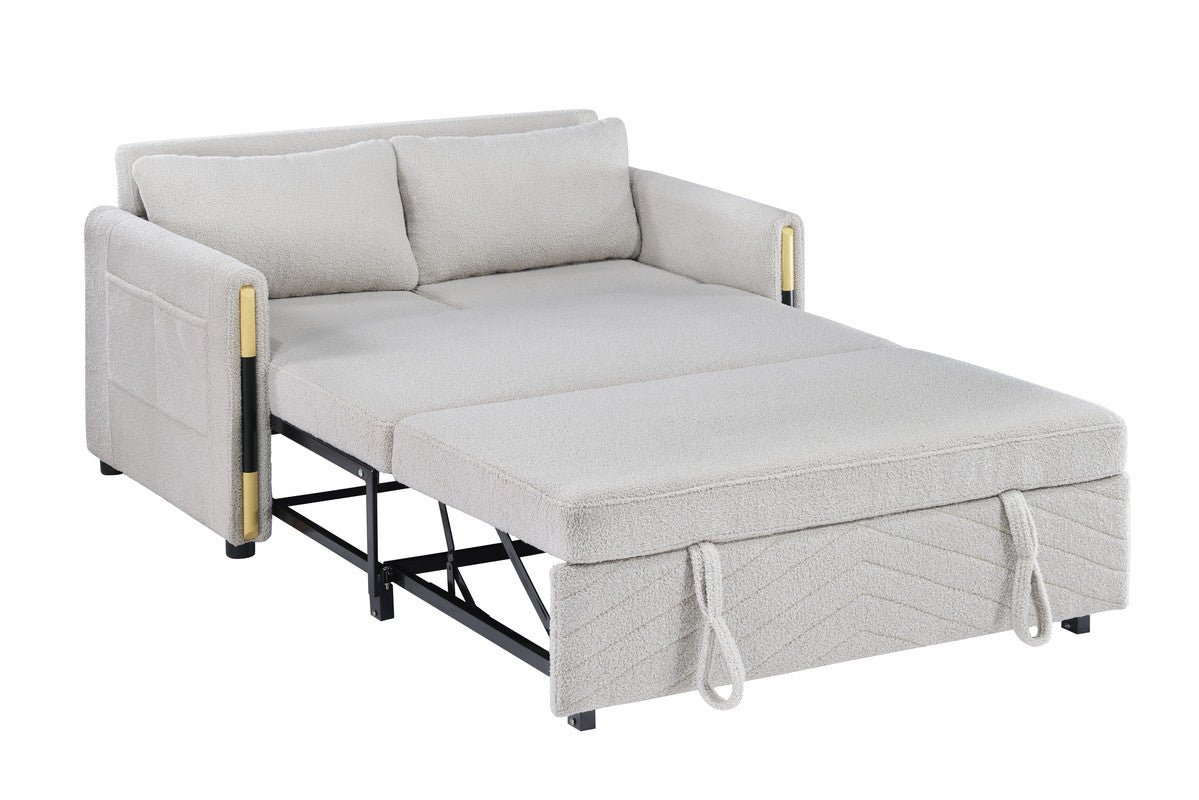 Percy Beige 55.5"W Teddy Velvet Sleeper Loveseat