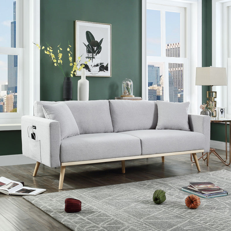 Easton Light Gray 75"W Linen Sofa