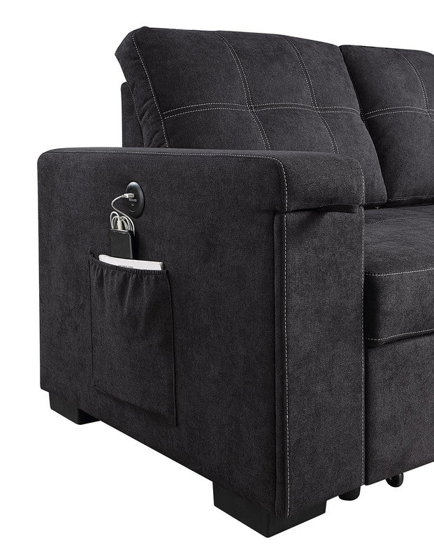 Toby Black 95"W Woven Fabric Reversible Sleeper Sectional Sofa with RAF Storage Chaise