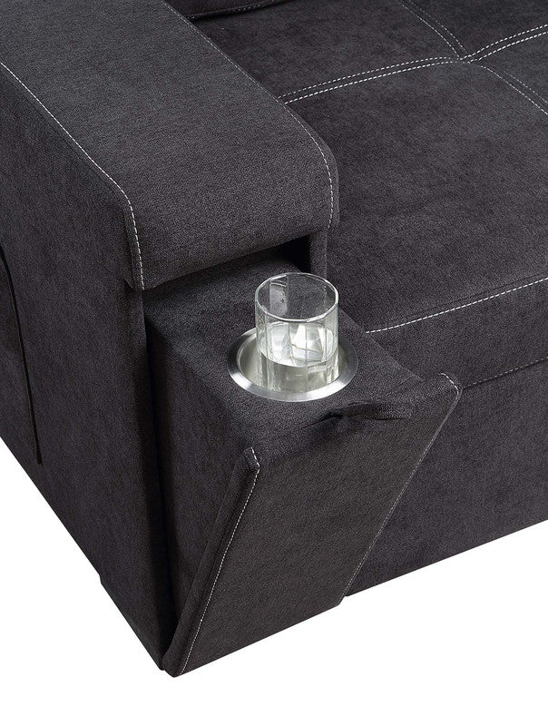 Toby Black 95"W Woven Fabric Reversible Sleeper Sectional Sofa with RAF Storage Chaise