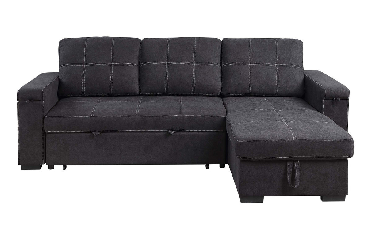 Toby Black 95"W Woven Fabric Reversible Sleeper Sectional Sofa with RAF Storage Chaise