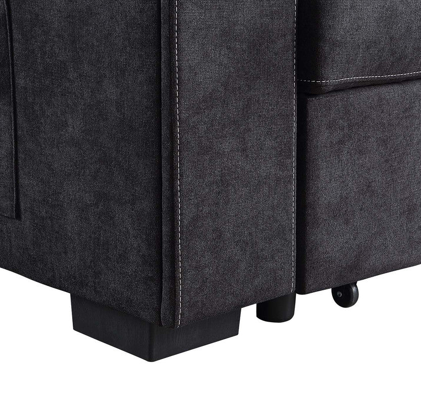 Toby Black 95"W Woven Fabric Reversible Sleeper Sectional Sofa with RAF Storage Chaise