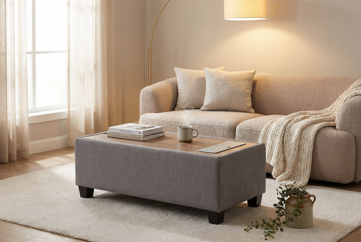 Madison Light Gray 42"W Storage Ottoman Console Table