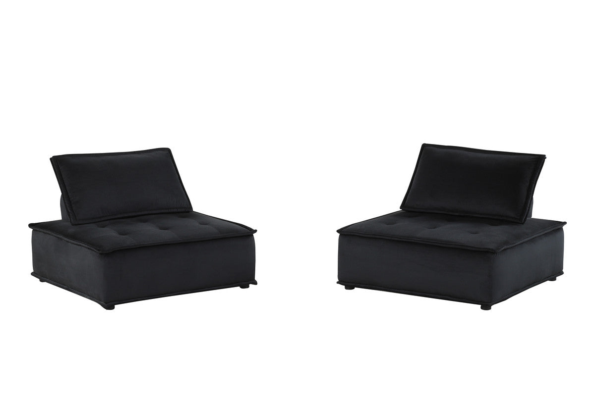 Anna Black 40"W Velvet Armless Lounge Chair (Set of 2)