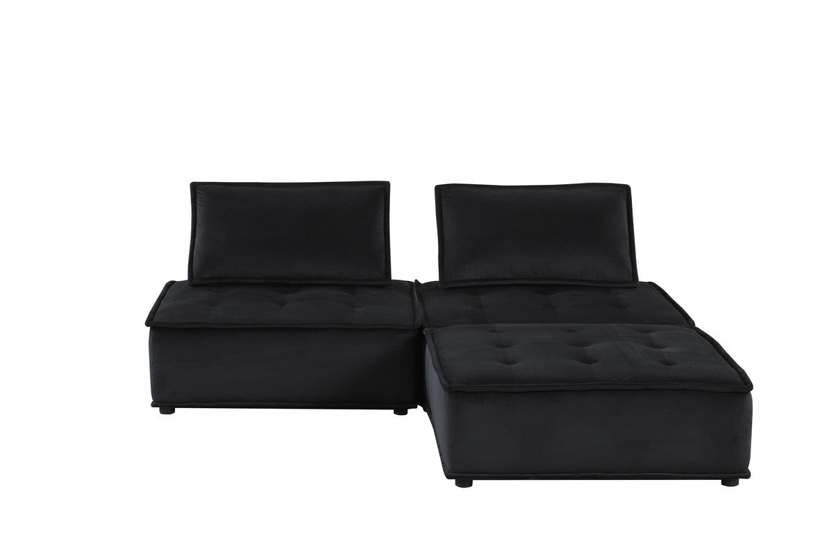 Anna Black 80"W Velvet Sectional Sofa with Ottoman