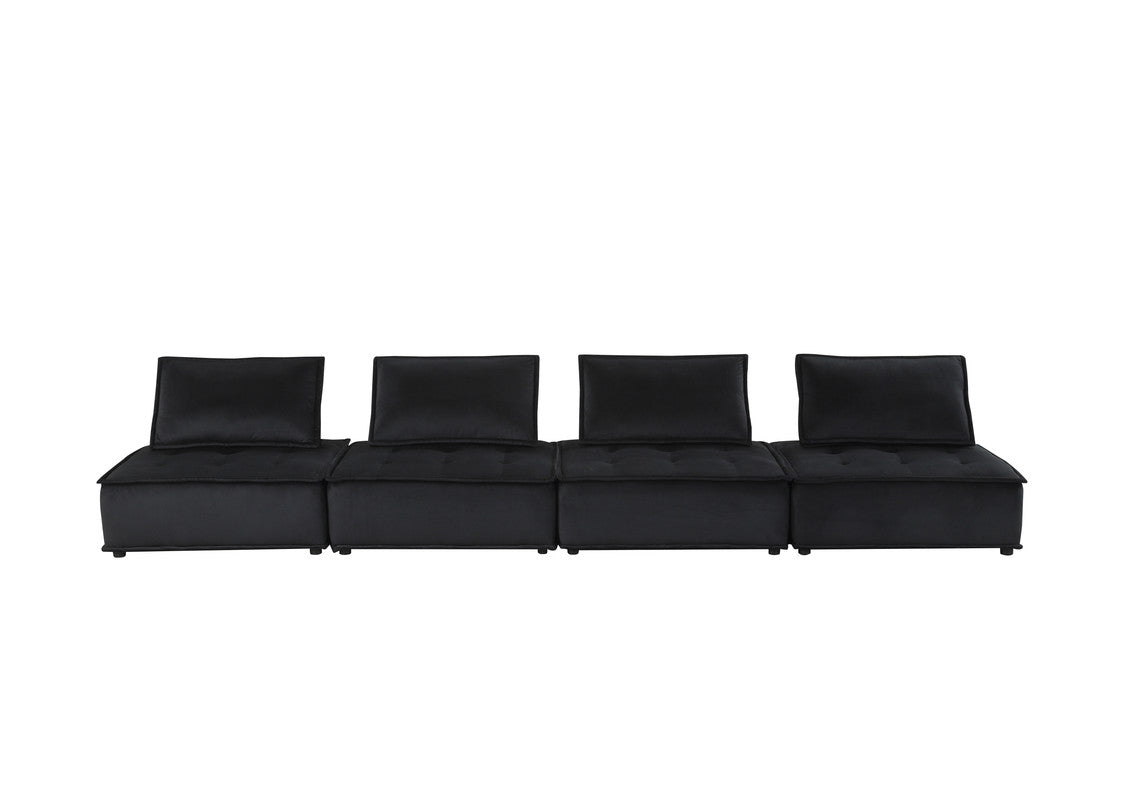 Anna Black 120"W Velvet 4-Piece Modular Sofa